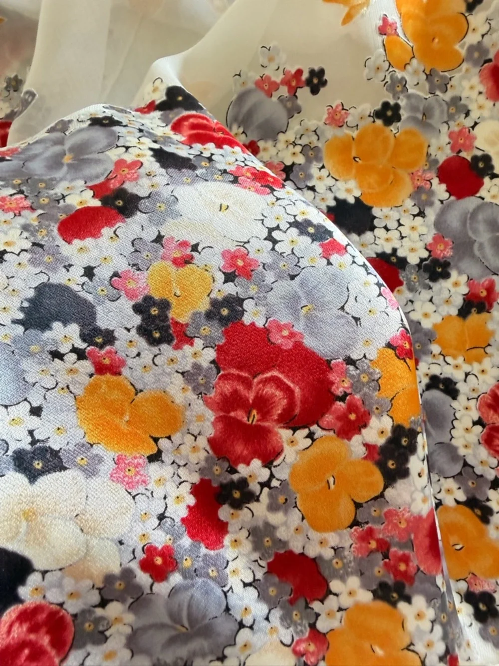 Christian Dior Sheer Silk Floral Scarf w/ Appliqué Border